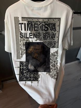 oversize punch print baskı ve nakış detaylı oversize t shirt