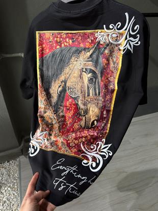 oversize punch print baskı ve nakış detaylı oversize t shirt