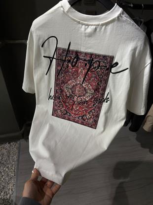 oversize punch print baskı ve nakış detaylı oversize t shirt