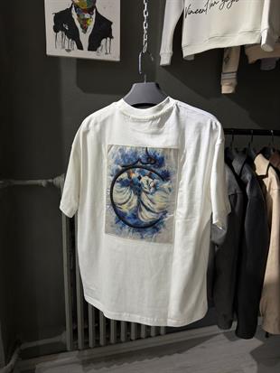 oversize punch print baskı ve nakış detaylı oversize t shirt