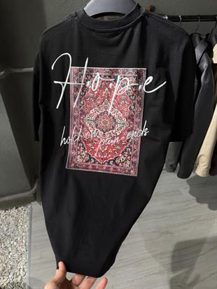 oversize punch print baskı ve nakış detaylı oversize t shirt