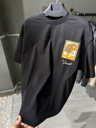 oversize punch print baskı ve nakış detaylı oversize t shirt