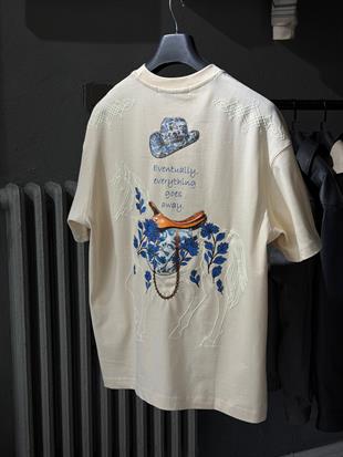 oversize punch print baskı ve nakış detaylı oversize t shirt