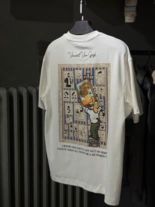 oversize punch print baskı ve nakış detaylı oversize t shirt