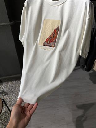 oversize punch print baskı ve nakış detaylı oversize t shirt
