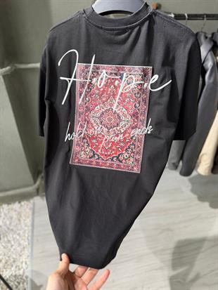 oversize punch print baskı ve nakış detaylı oversize t shirt