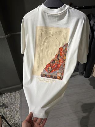 oversize punch print baskı ve nakış detaylı oversize t shirt