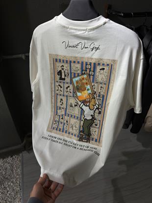 oversize punch print baskı ve nakış detaylı oversize t shirt