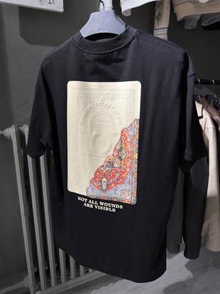 oversize punch print baskı ve nakış detaylı oversize t shirt