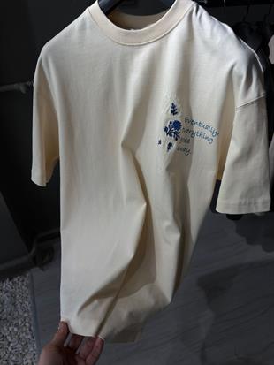 oversize punch print baskı ve nakış detaylı oversize t shirt