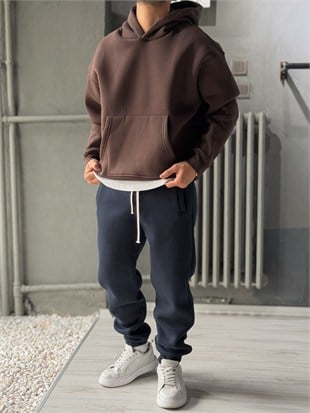 Oversize Şardonlu Hoodie
