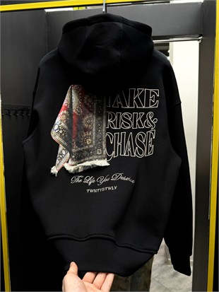 oversize şardonlu patch hoodie