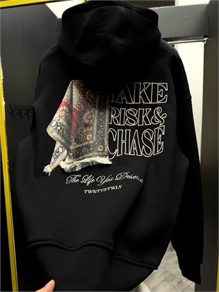 oversize şardonlu patch hoodie