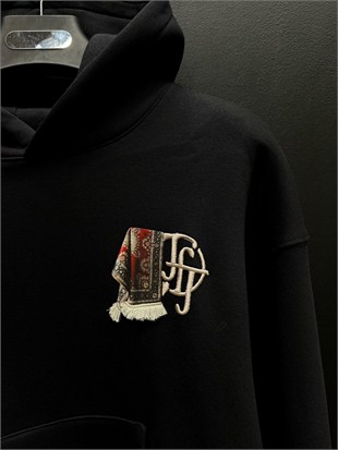oversize şardonlu patch hoodie