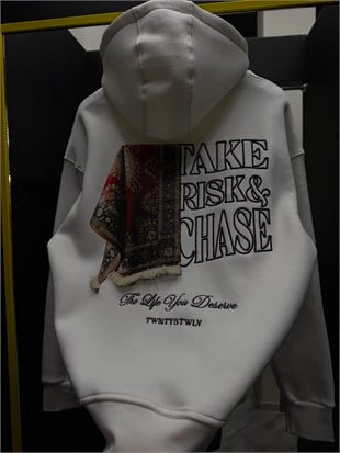 oversize şardonlu patch hoodie