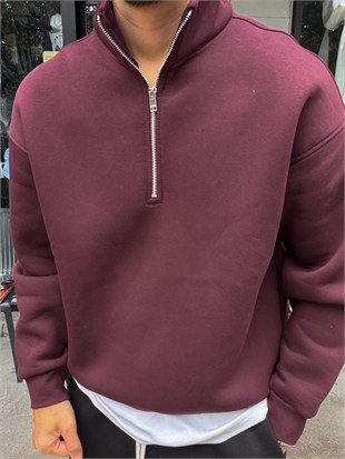 Oversize Şardonlu Yarı Fermuarlı Sweat