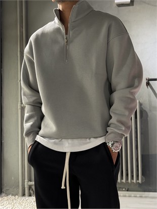 Oversize Şardonlu Yarı Fermuarlı Sweat