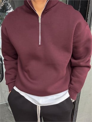 Oversize Şardonlu Yarı Fermuarlı Sweat