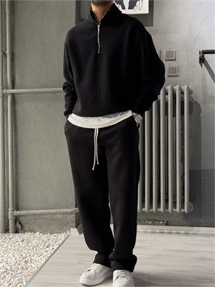 Oversize Şardonlu Yarı Fermuarlı Sweat