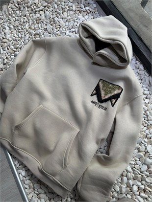Şardonlu Oversize Baskılı Nakışlı Sweatshirt