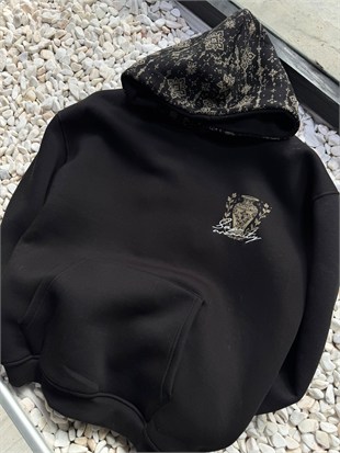 Şardonlu Oversize Nakışlı ve Baskılı Sweatshirt
