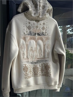Şardonlu Oversize Nakışlı ve Baskılı Sweatshirt