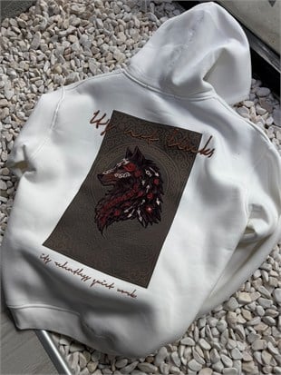 Şardonlu Oversize Nakışlı ve Baskılı Sweatshirt
