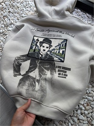 Şardonlu Oversize Nakışlı ve Baskılı Sweatshirt