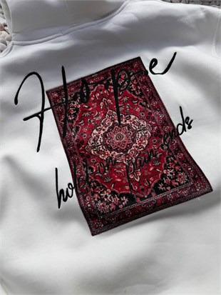 Şardonlu Oversize Nakışlı ve Baskılı Sweatshirt