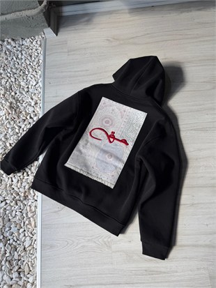 Şardonlu Oversize Nakışlı ve Baskılı Sweatshirt