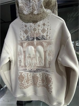 Şardonlu Oversize Nakışlı ve Baskılı Sweatshirt