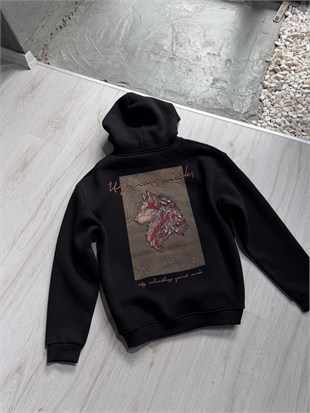 Şardonlu Oversize Nakışlı ve Baskılı Sweatshirt