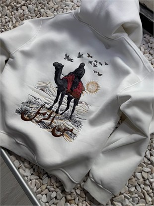 Şardonlu Oversize Nakışlı ve Baskılı Sweatshirt
