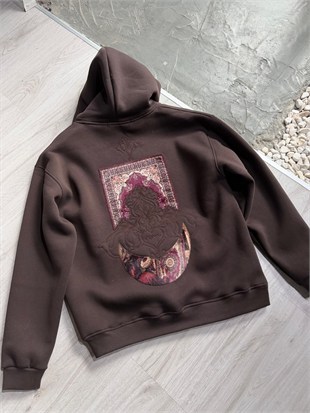 Şardonlu Oversize Nakışlı ve Baskılı Sweatshirt