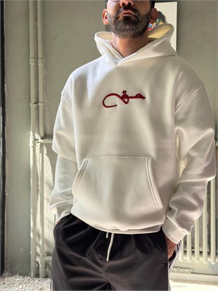 Şardonlu Oversize Nakışlı ve Baskılı Sweatshirt