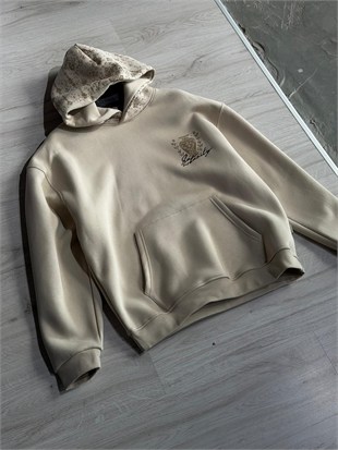 Şardonlu Oversize Nakışlı ve Baskılı Sweatshirt