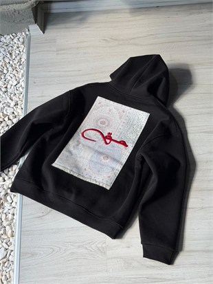 Şardonlu Oversize Nakışlı ve Baskılı Sweatshirt