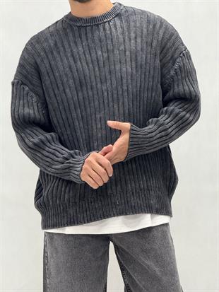 Yıkamalı Oversıze Triko Kazak