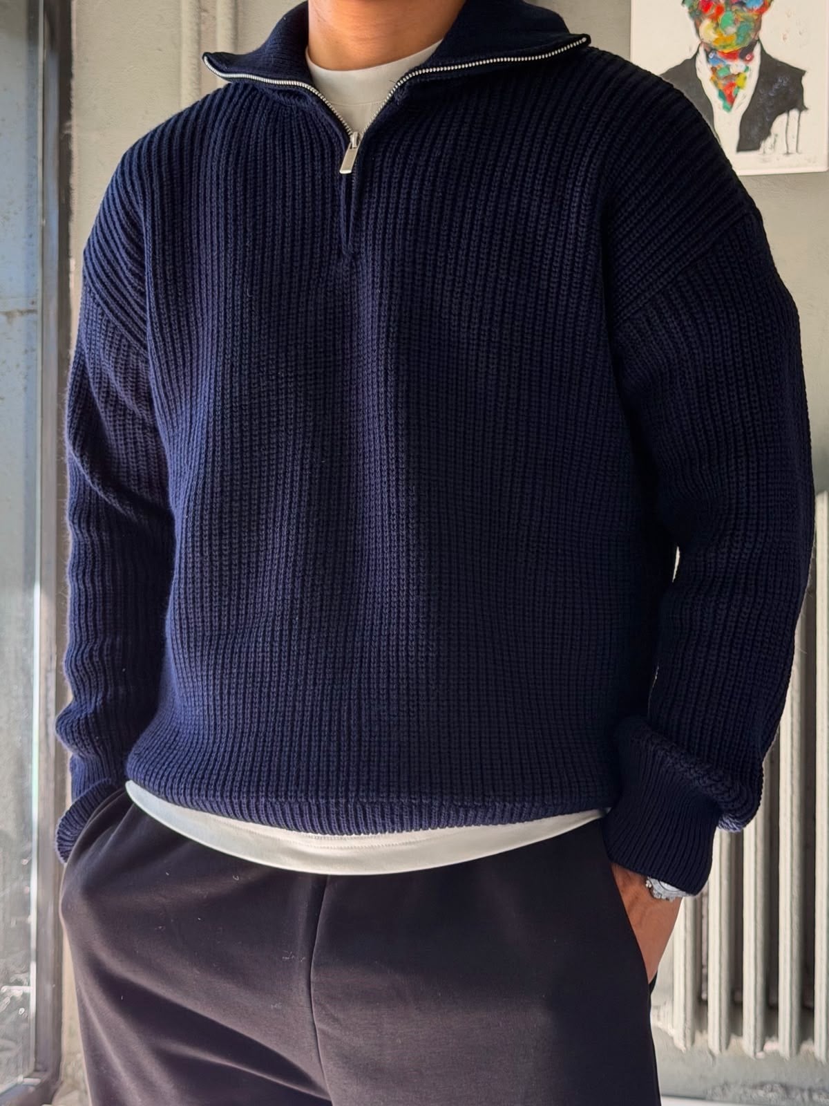 Fermuarlı Oversize Triko Kazak