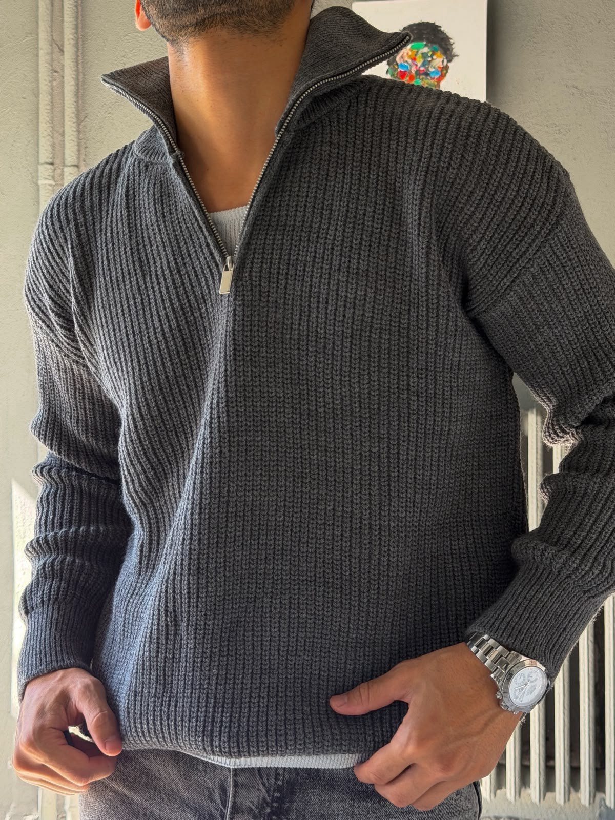 Fermuarlı Oversize Triko Kazak