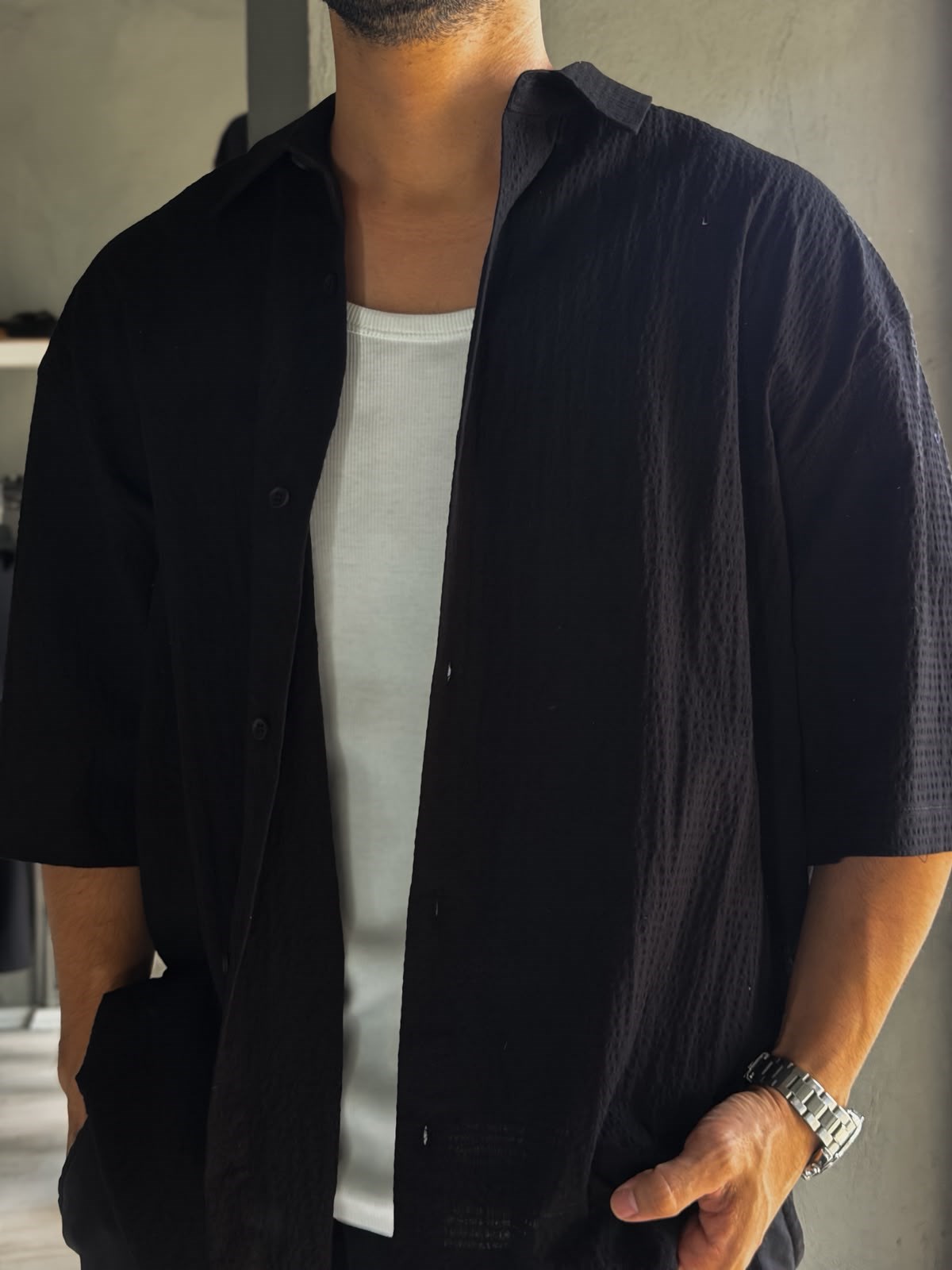 Oversize Baskılı Kısa Kol Gömlek