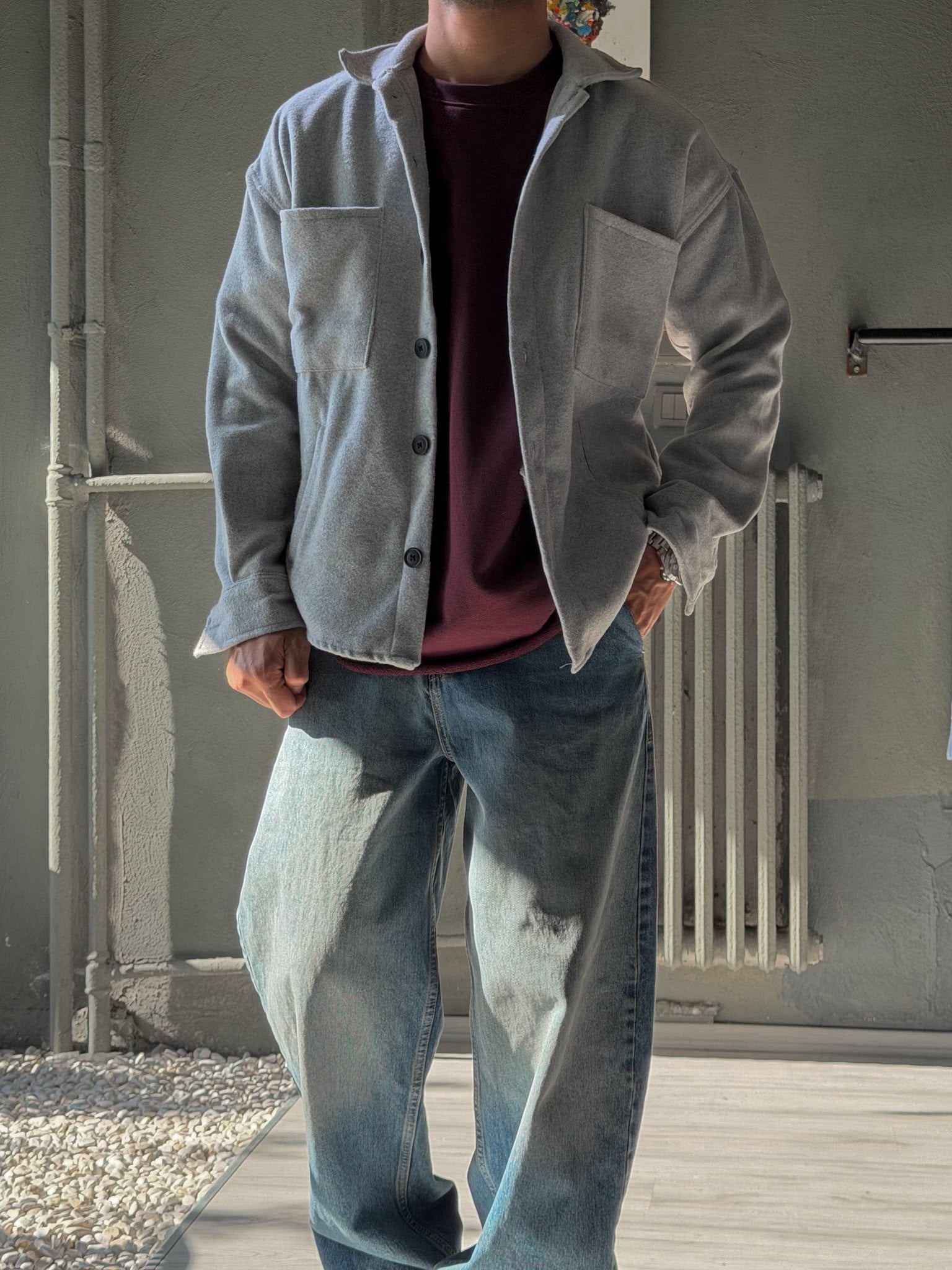 Oversize Kaşe Kumaş Gömlek