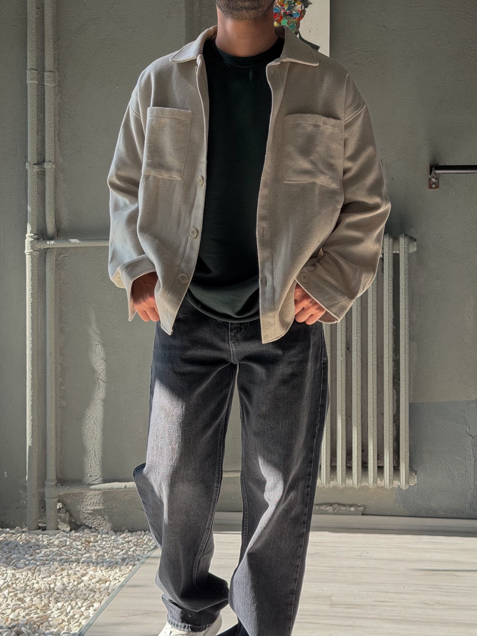 Oversize Kaşe Kumaş Gömlek