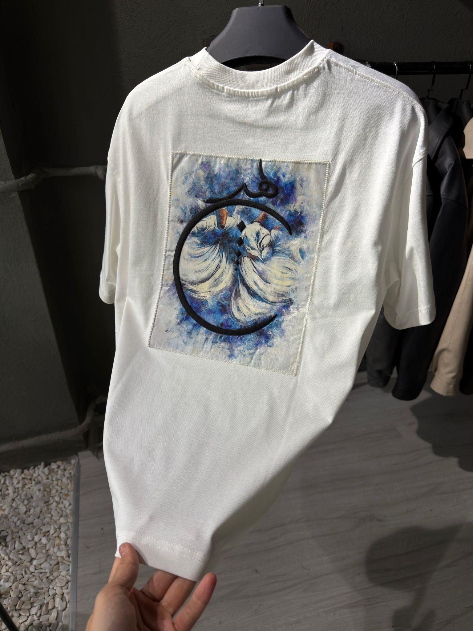 oversize punch print baskı ve nakış detaylı oversize t shirt