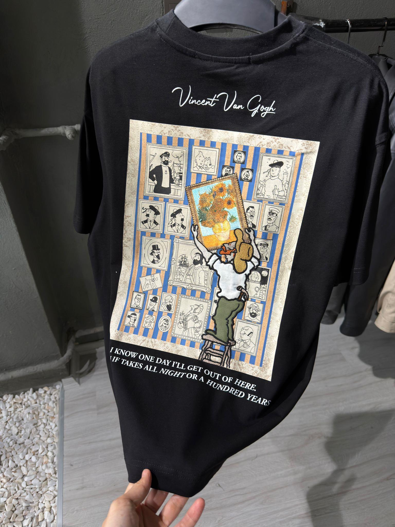 oversize punch print baskı ve nakış detaylı oversize t shirt