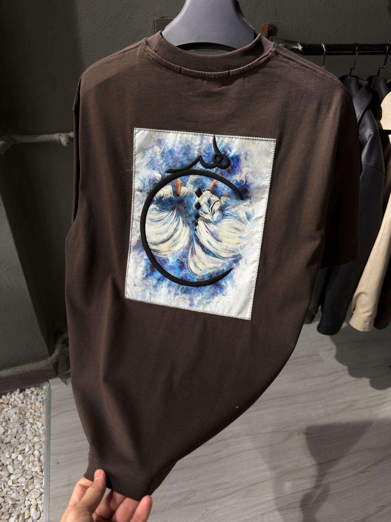 oversize punch print baskı ve nakış detaylı oversize t shirt