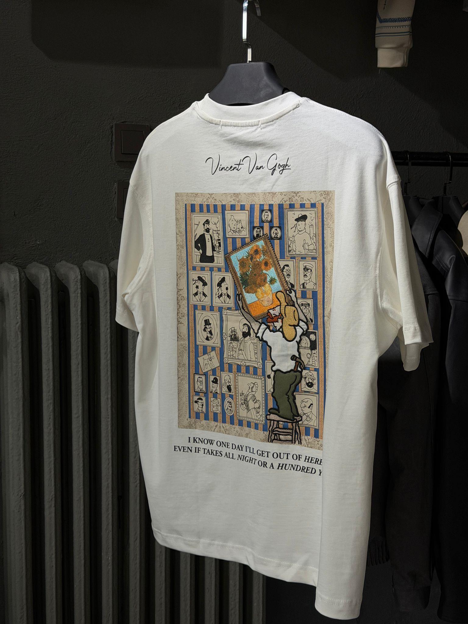 oversize punch print baskı ve nakış detaylı oversize t shirt