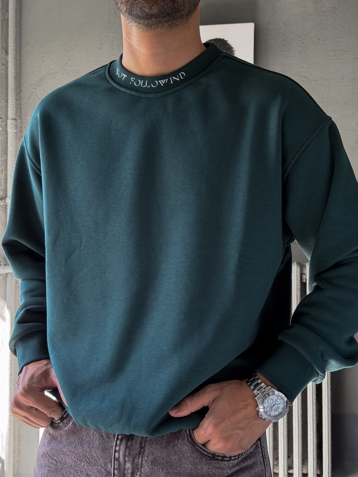 Oversize Şardonlu Bisiklet Yaka Sweat