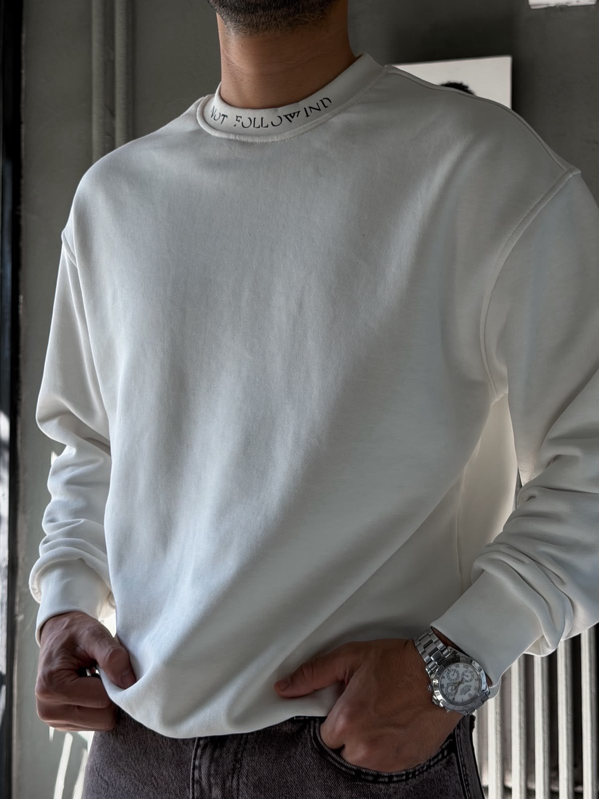 Oversize Şardonlu Bisiklet Yaka Sweat