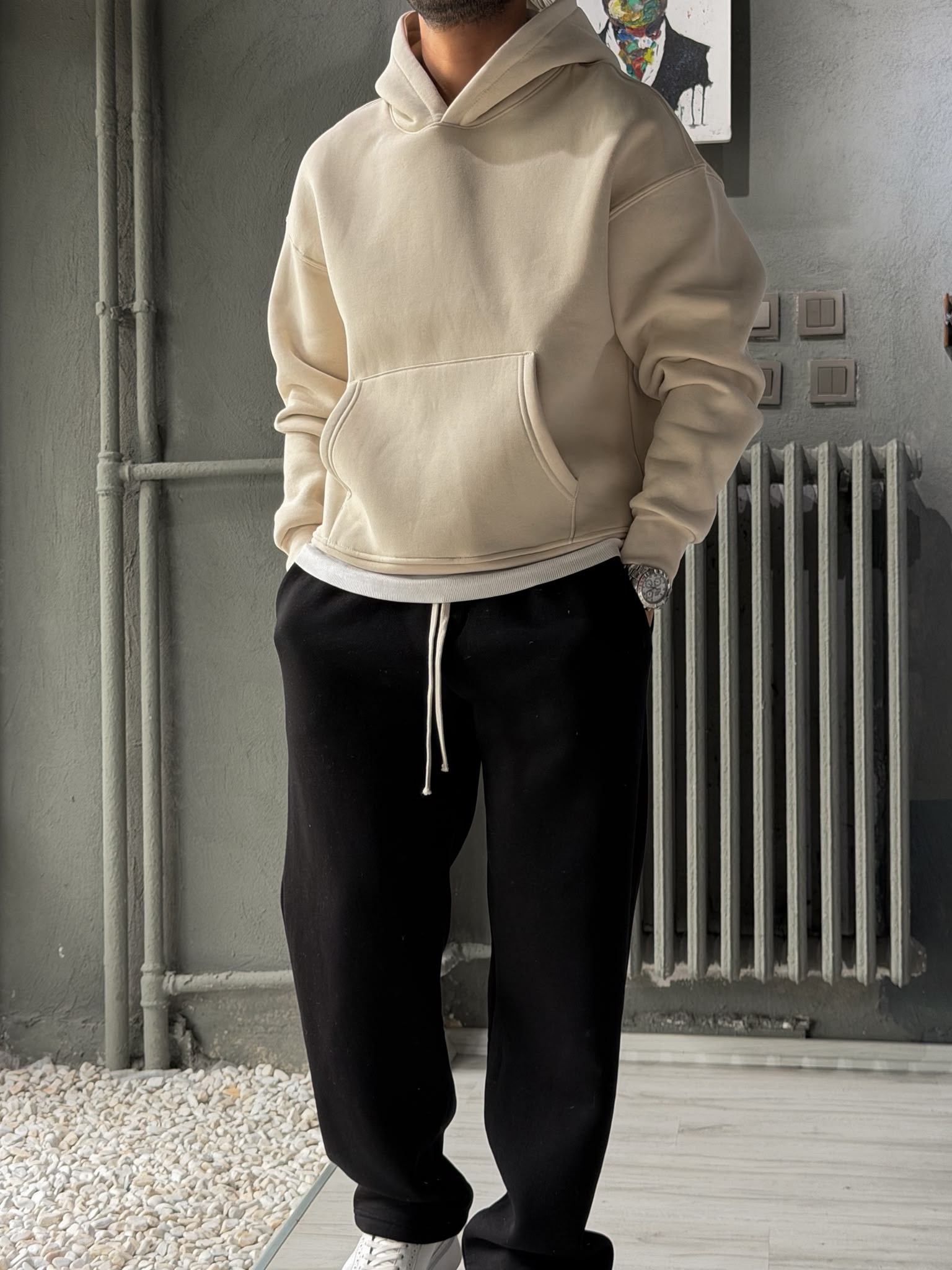 Oversize Şardonlu Hoodie